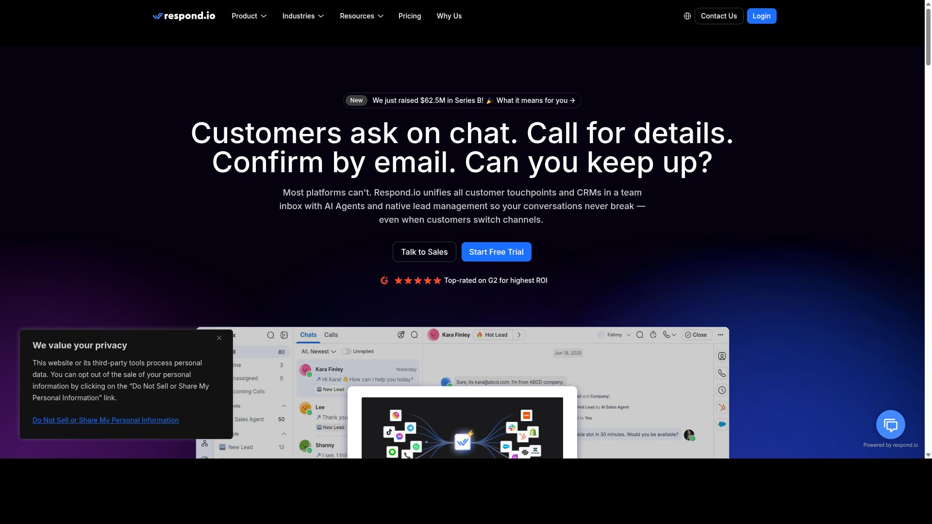 respond.io website
